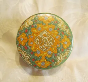 1940's Coty Powder Box Air Spun Emeraude Vibrant Vintage Art Deco Vanity Box With Powder