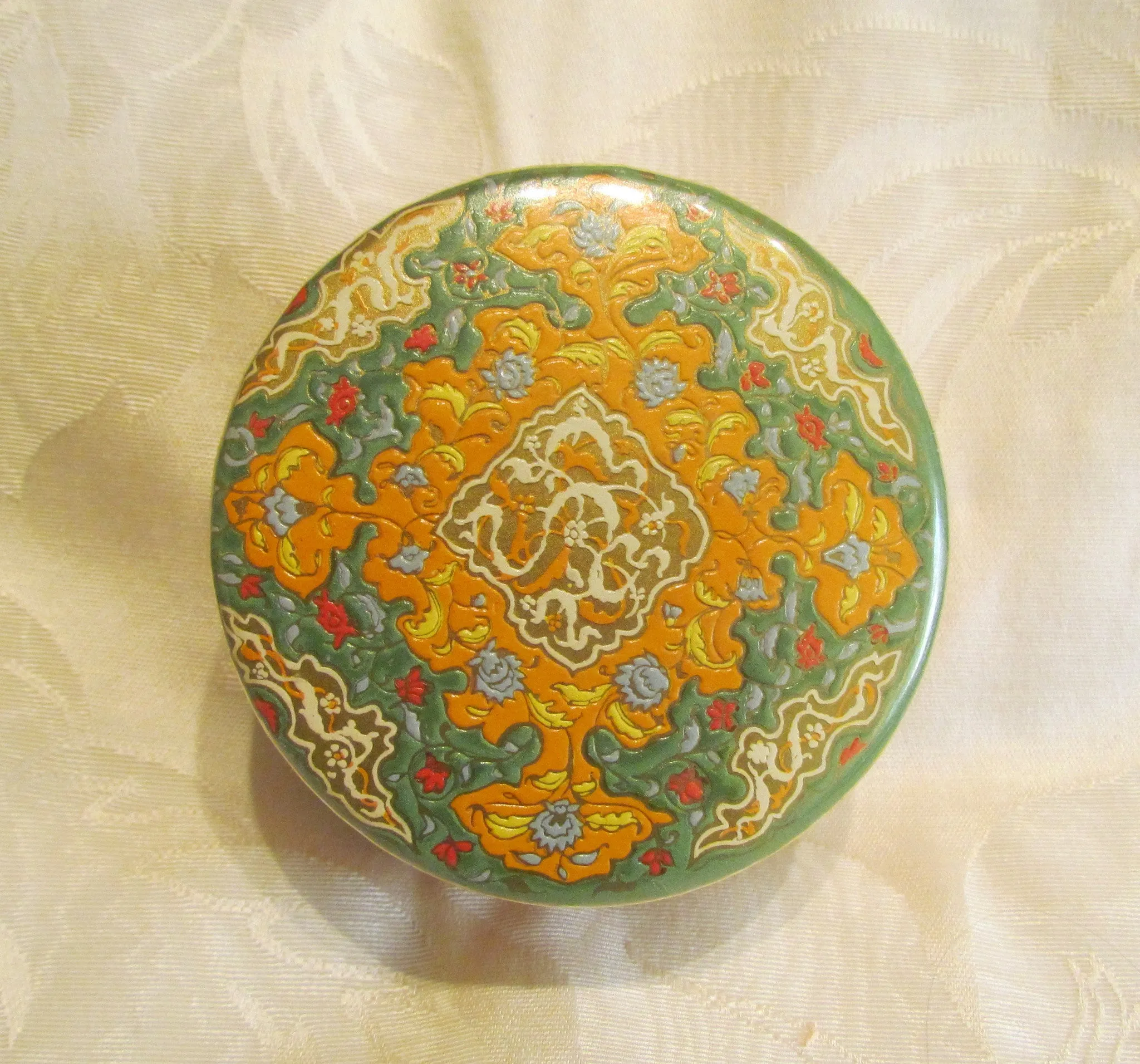 1940's Coty Powder Box Air Spun Emeraude Vibrant Vintage Art Deco Vanity Box With Powder