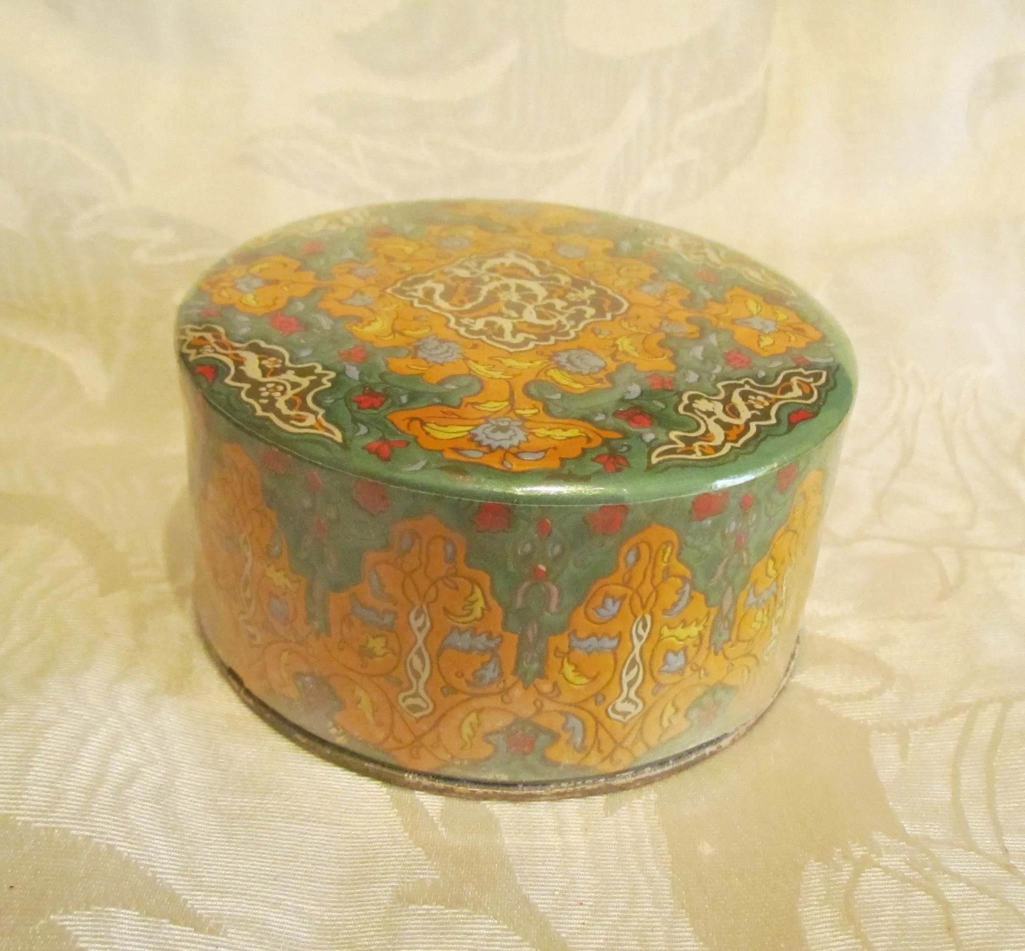 1940's Coty Powder Box Air Spun Emeraude Vibrant Vintage Art Deco Vanity Box With Powder