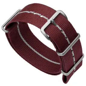 1973 British Military Watch Strap: CADET Marine Nationale - Burgundy, White Stripe