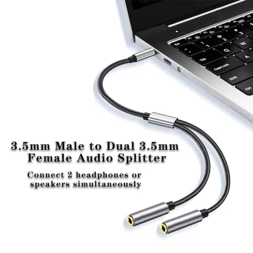 1FT Headphone Splitter for 2 Headphones Stereo Audio Cable Splitter 3.5mm Male TRS to Dual 3.5mm Female Aux Splitter 1 in 2 out for PS4, PS5, Nintendo Switch, PC Gaming Headset, Cell Phone