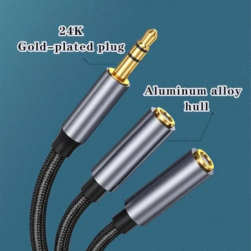 1FT Headphone Splitter for 2 Headphones Stereo Audio Cable Splitter 3.5mm Male TRS to Dual 3.5mm Female Aux Splitter 1 in 2 out for PS4, PS5, Nintendo Switch, PC Gaming Headset, Cell Phone