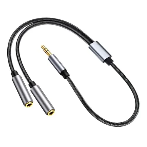 1FT Headphone Splitter for 2 Headphones Stereo Audio Cable Splitter 3.5mm Male TRS to Dual 3.5mm Female Aux Splitter 1 in 2 out for PS4, PS5, Nintendo Switch, PC Gaming Headset, Cell Phone