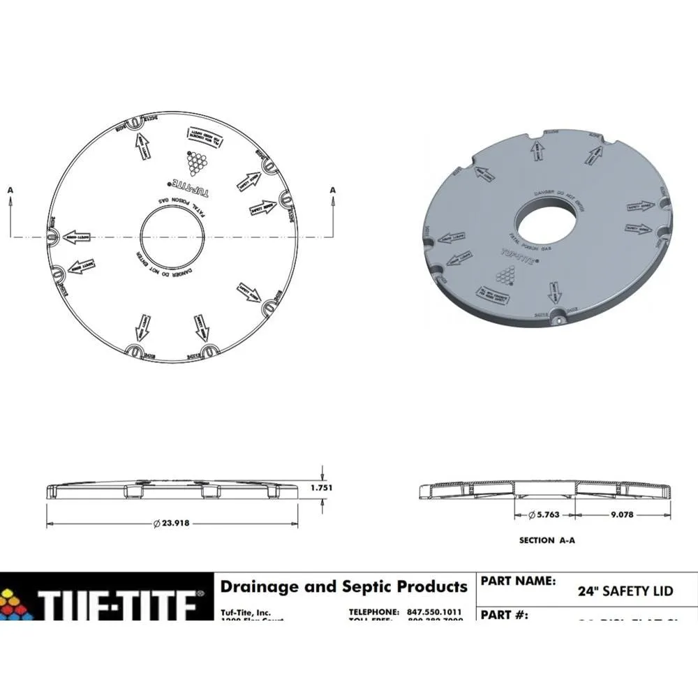 24x12 Inch Tuf-Tite FOUR PIECE Bundle - 24x12 riser, 24 inch flat lid, 24 inch ring adapter & 24 inch safety lid