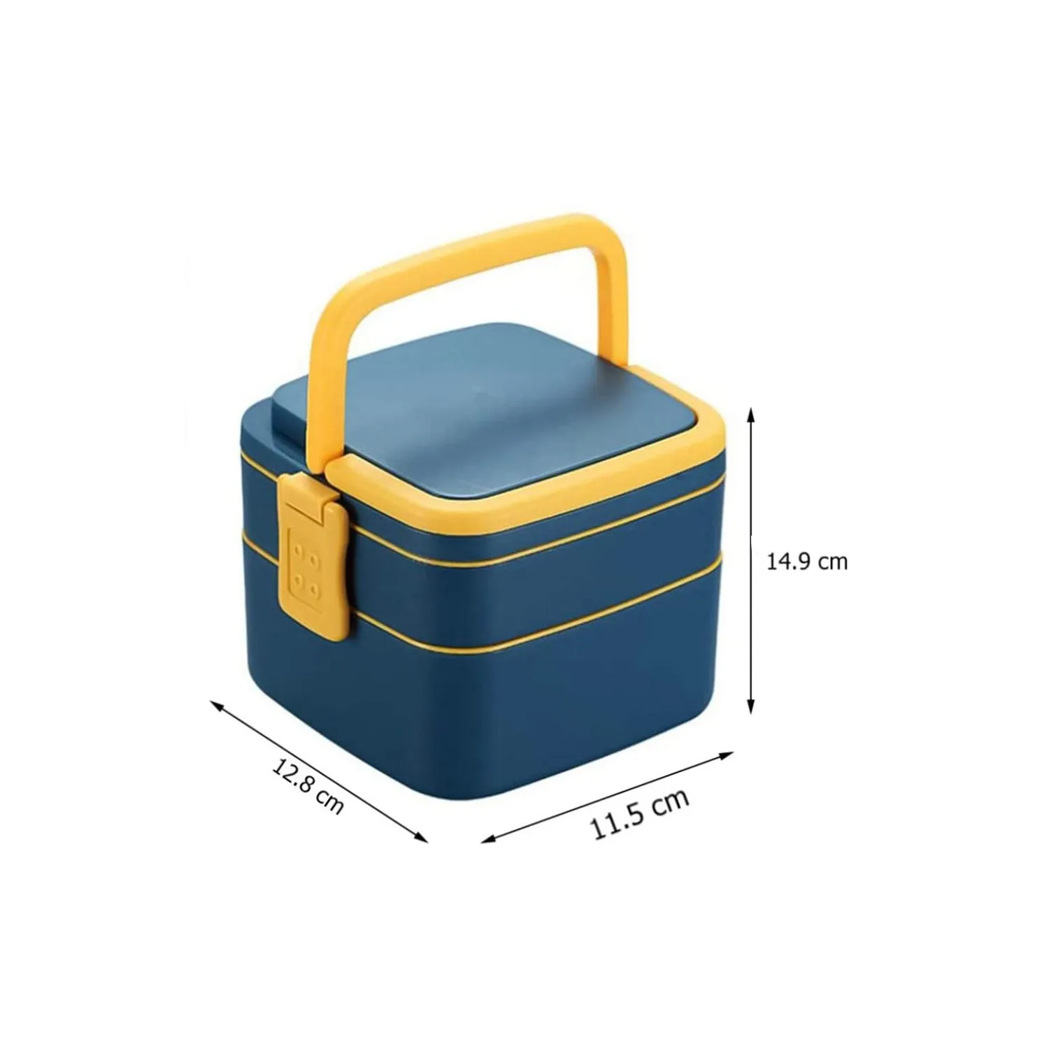 2868 BLUE DOUBLE-LAYER PORTABLE LUNCH BOX STACKABLE WITH CARRYING HANDLE AND SPOON LUNCH BOX , Bento Lunch Box