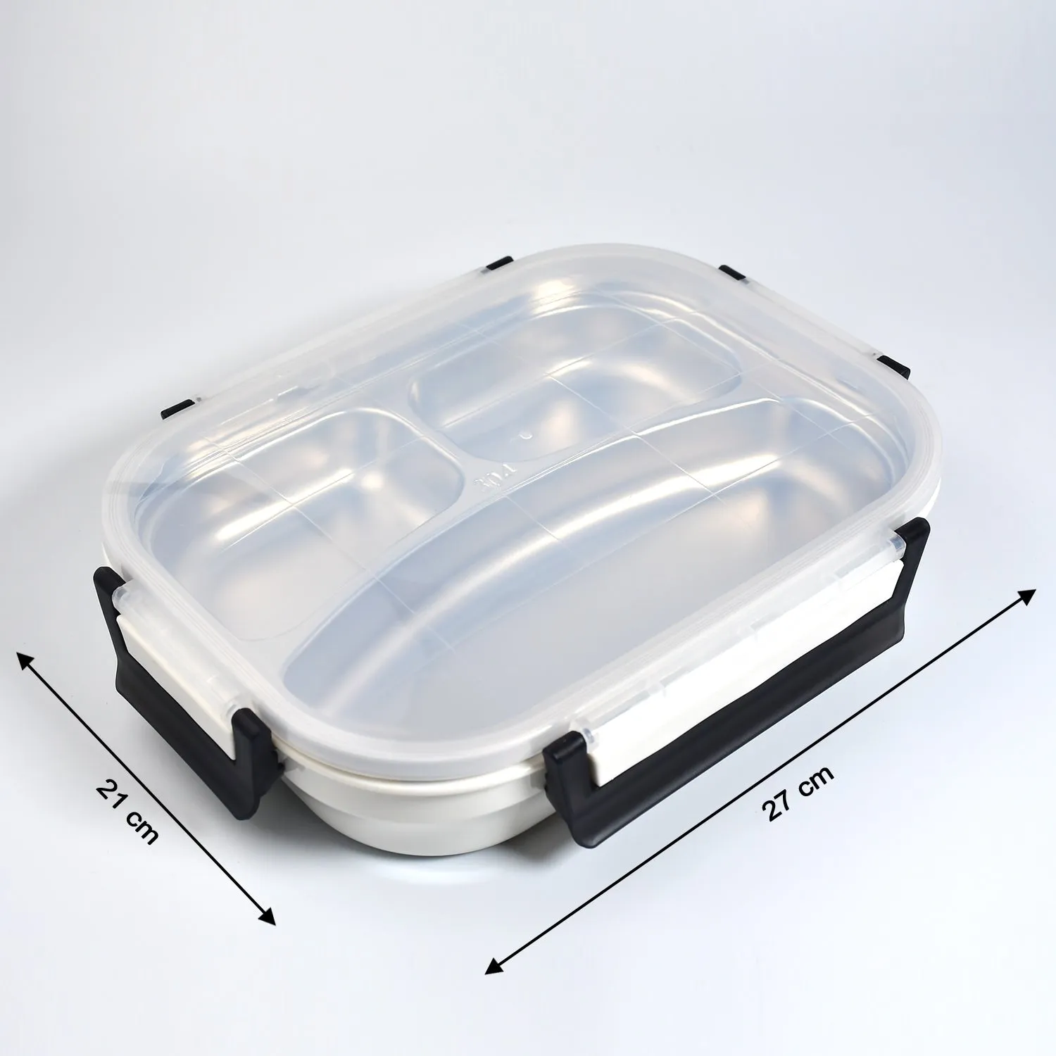 2980 White Transparent Lunch Box for Kids and adults, Stainless Steel Lunch Box with 3 Compartments.