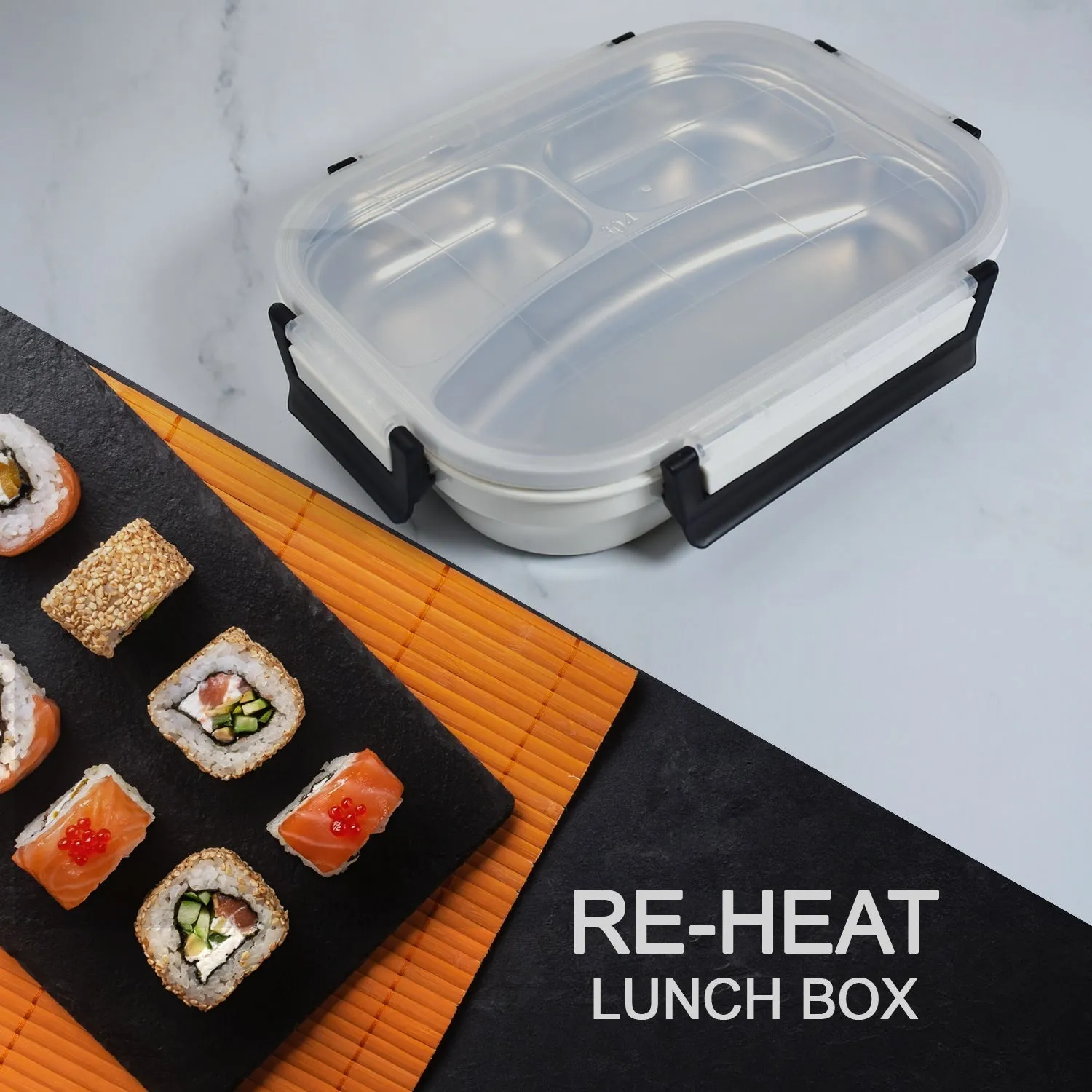 2980 White Transparent Lunch Box for Kids and adults, Stainless Steel Lunch Box with 3 Compartments.