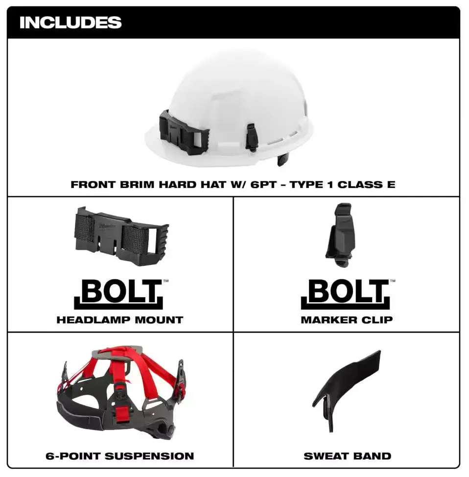 48-73-1120 Milwaukee BOLT White Front Brim Hard Hat w/6pt Ratcheting Suspension