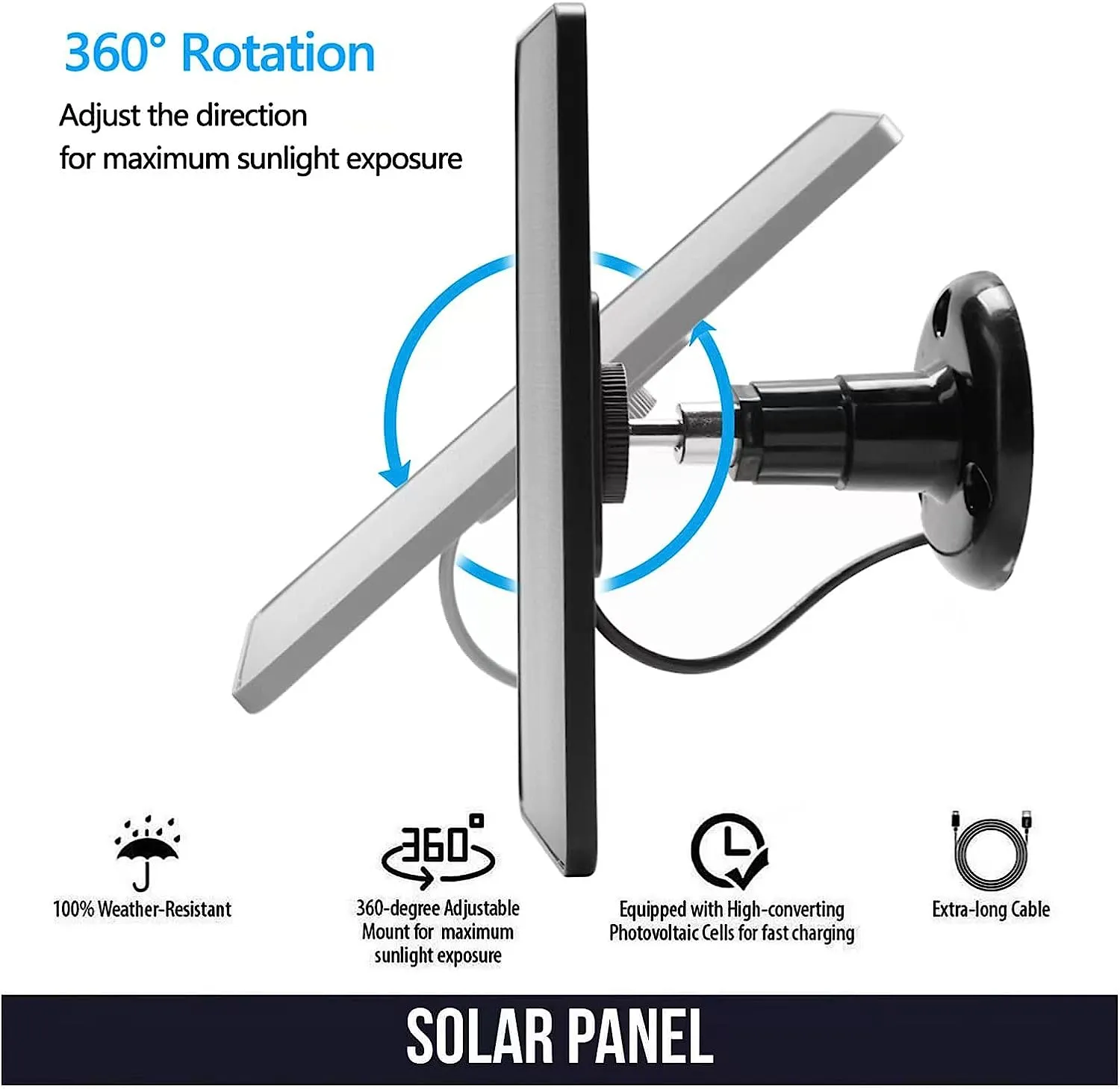 5W Solar Panel for Wireless Outdoor Camera-Black