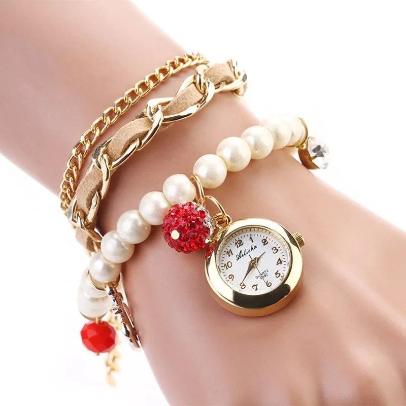 7 colors Casual Pearl Anchor Fashion Ladies Bracelet watches Round Analog quartz