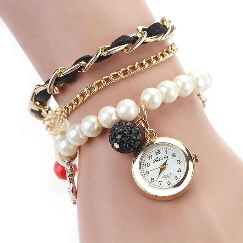 7 colors Casual Pearl Anchor Fashion Ladies Bracelet watches Round Analog quartz