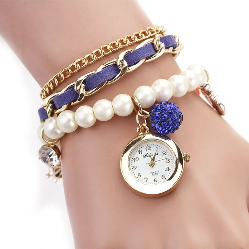 7 colors Casual Pearl Anchor Fashion Ladies Bracelet watches Round Analog quartz