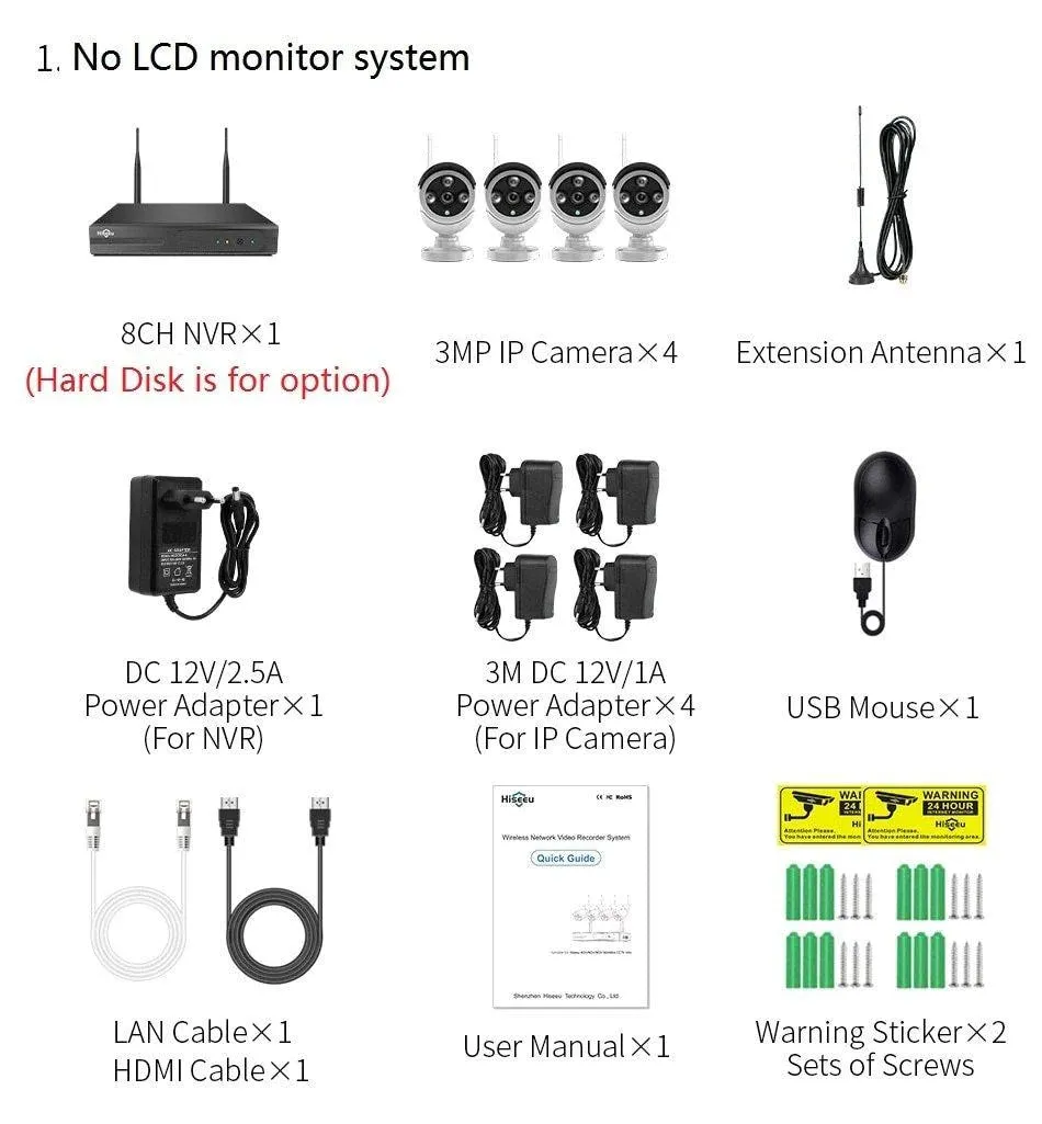 8CH Wireless 1536P 1080P Video Camera Surveillance LCD Monitor Kit