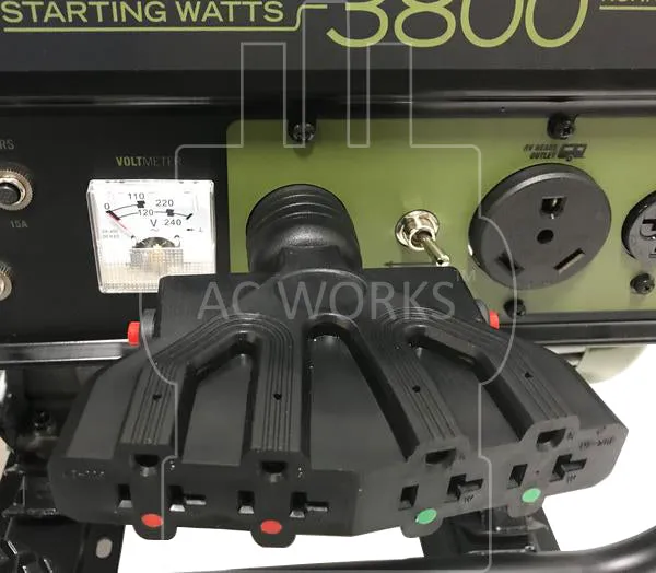 AC WORKS® [ADL1430F520-FD] PDU Adapter L14-30P 4-Prong 30A Plug - (4) 5-15/20 20A T-Blade Connectors