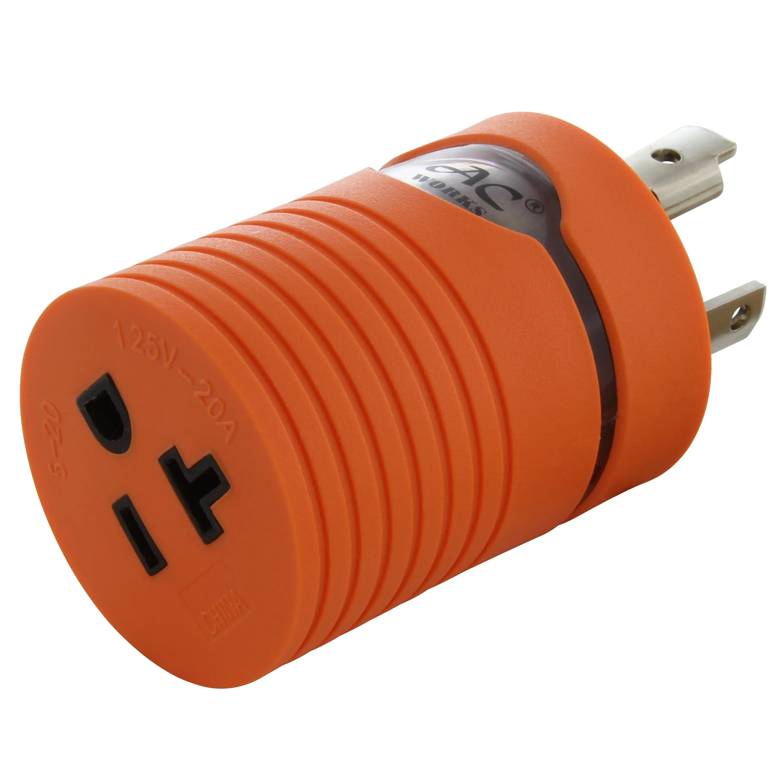 AC WORKS® [ADL530520] Adapter L5-30P 30A 125V Plug to 5-15/20R 15/20A Household T-Blade Connector with cCSAus Approval