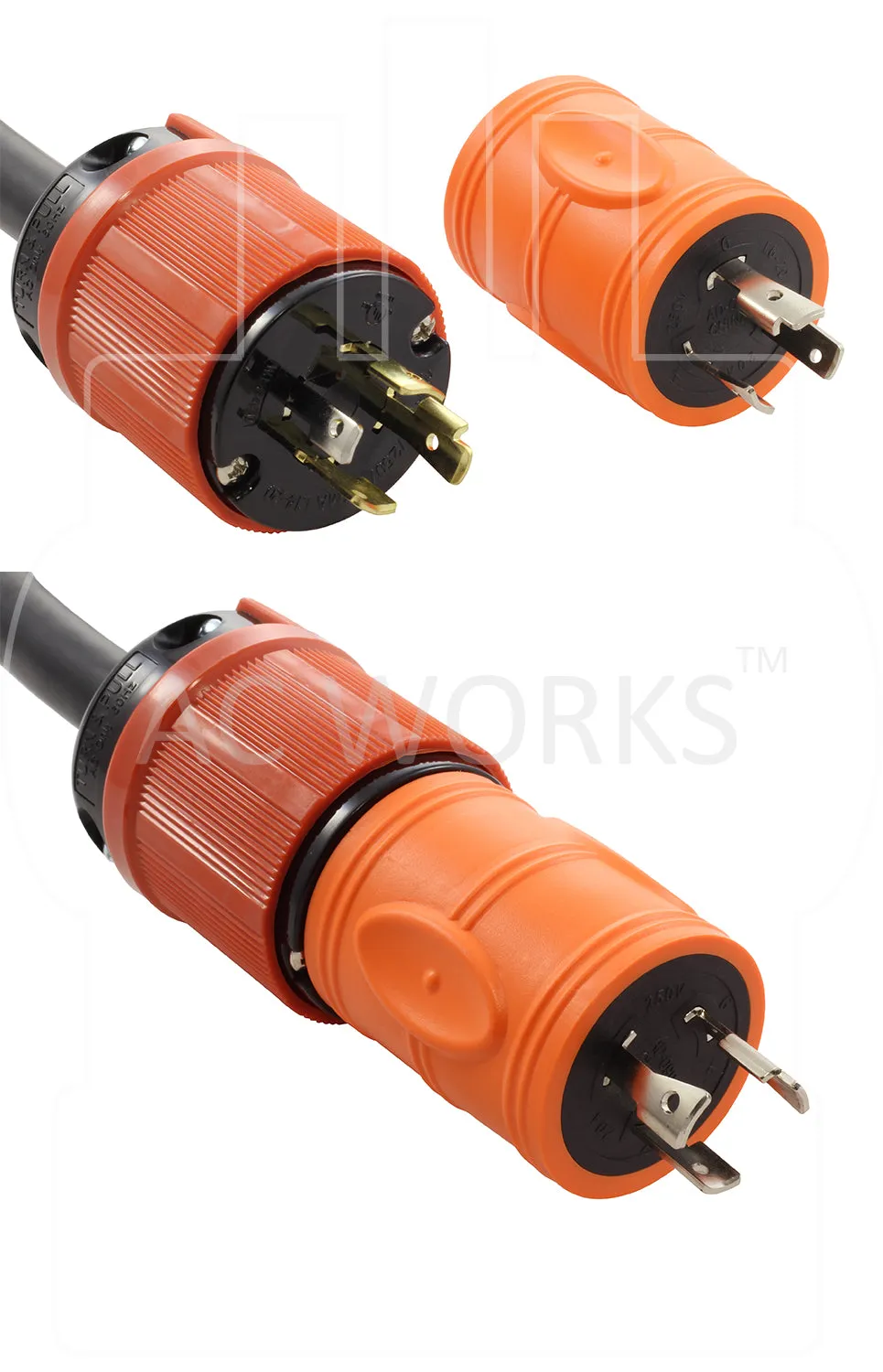 AC WORKS® [ADL620L1420] Adapter L6-20P 20A 250V Locking Plug to 4-Prong 20A L14-20R Connector