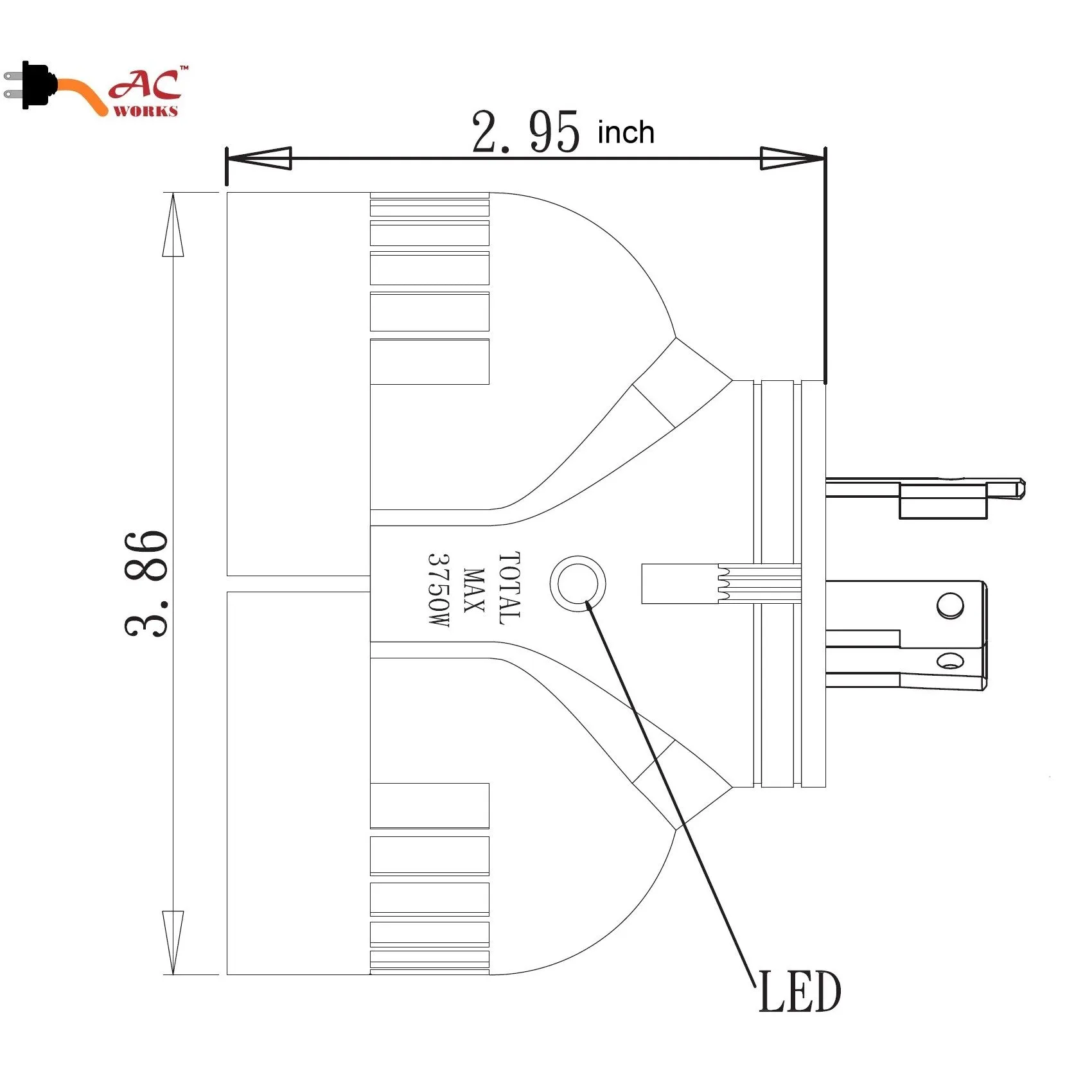 AC WORKS® V-DUO [ADVL530L530] L5-30P 30A 125V 3-Prong Plug to 2 L5-30R 30A 125V Female Connectors