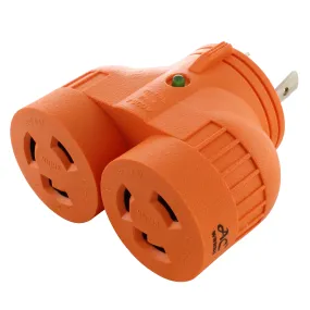 AC WORKS® V-DUO [ADVL630L630] Adapter L6-30P 30A 250V 3-Prong Locking Plug to (2) Connectors