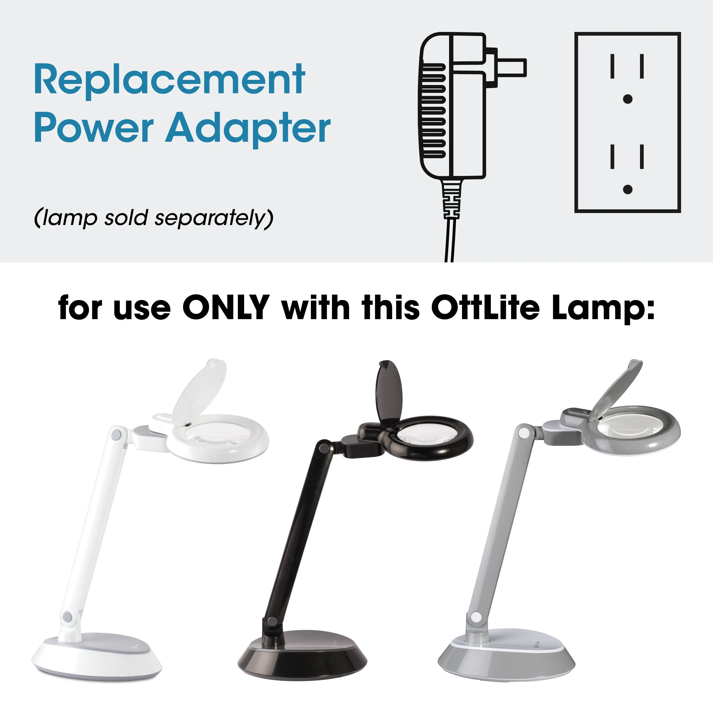 Adapter for OttLite Space-Saving LED Magnifier Desk Lamp