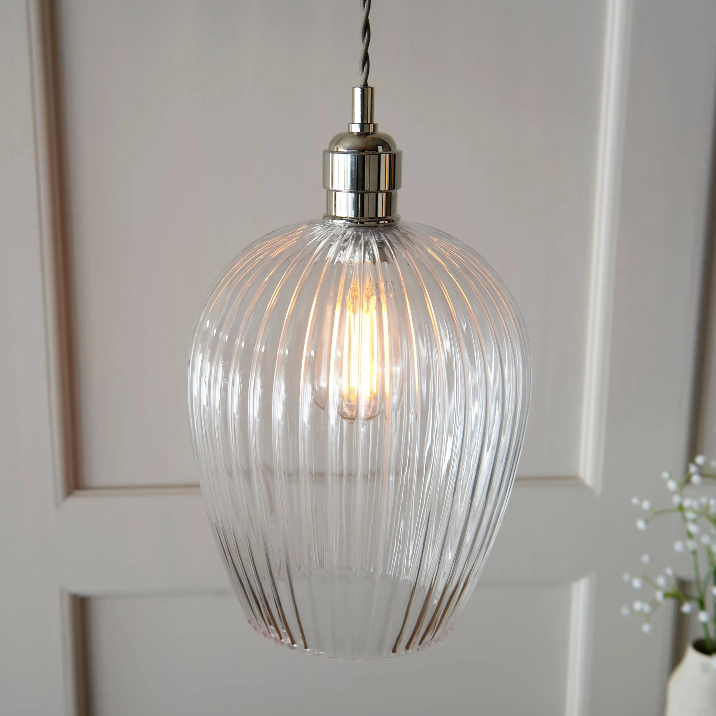 Amos Lucid Pendant Polished Nickel Ribbed Glass