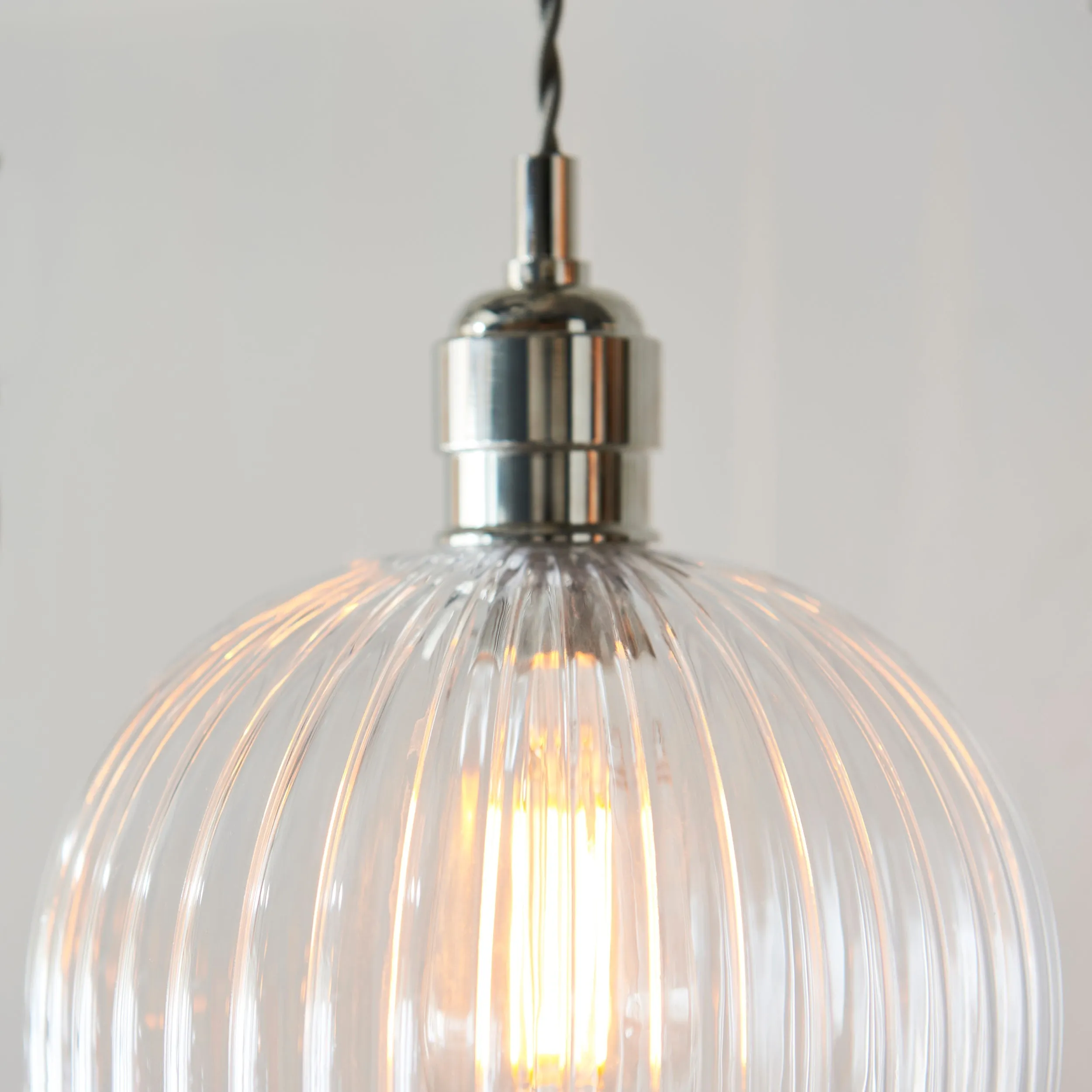 Amos Lucid Pendant Polished Nickel Ribbed Glass