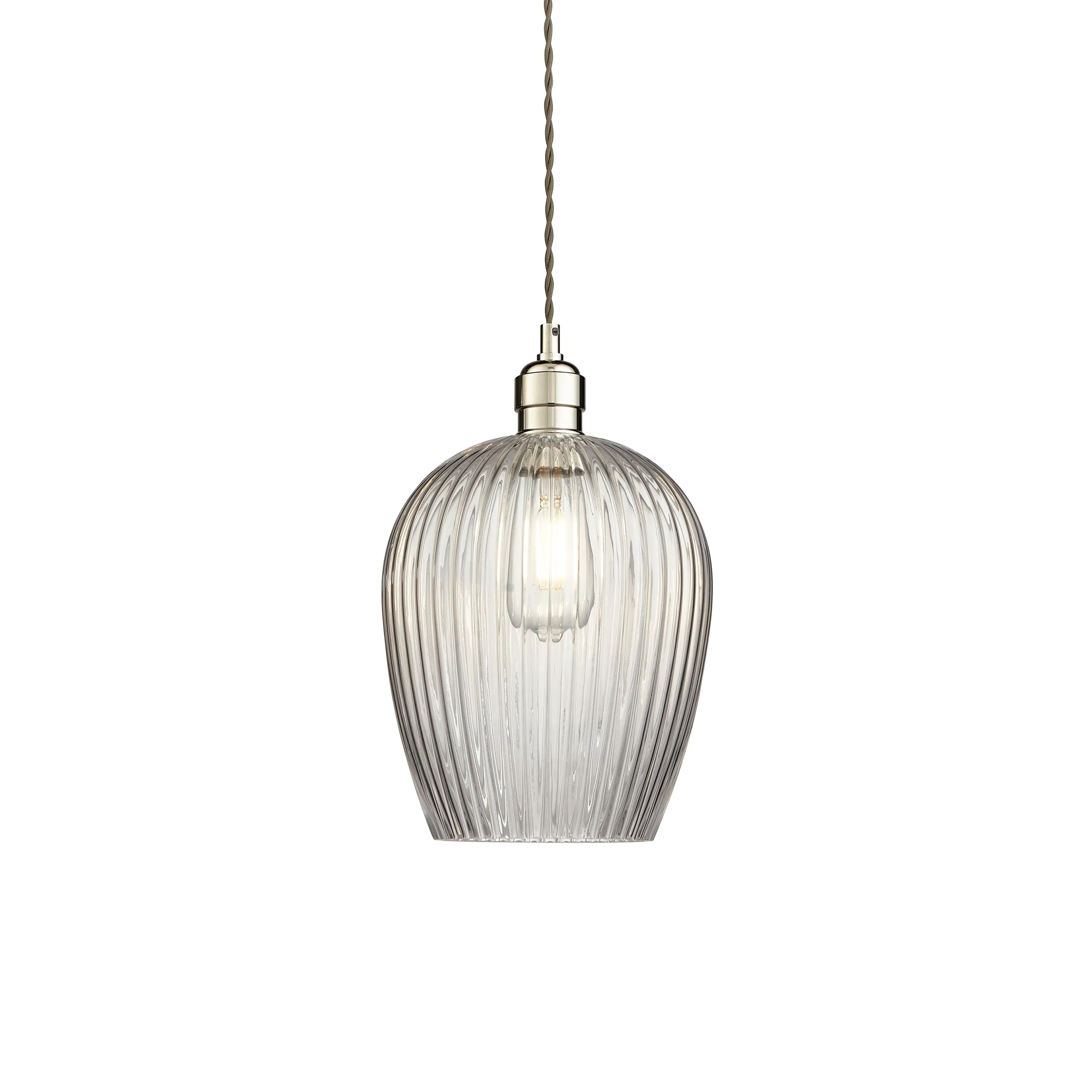 Amos Lucid Pendant Polished Nickel Ribbed Glass