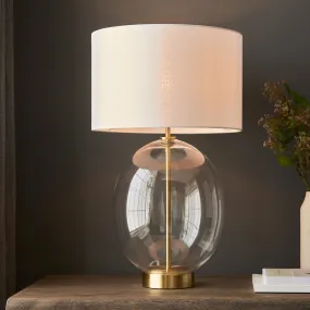 Amos Ovate Table Lamp Satin Brass with White Shade