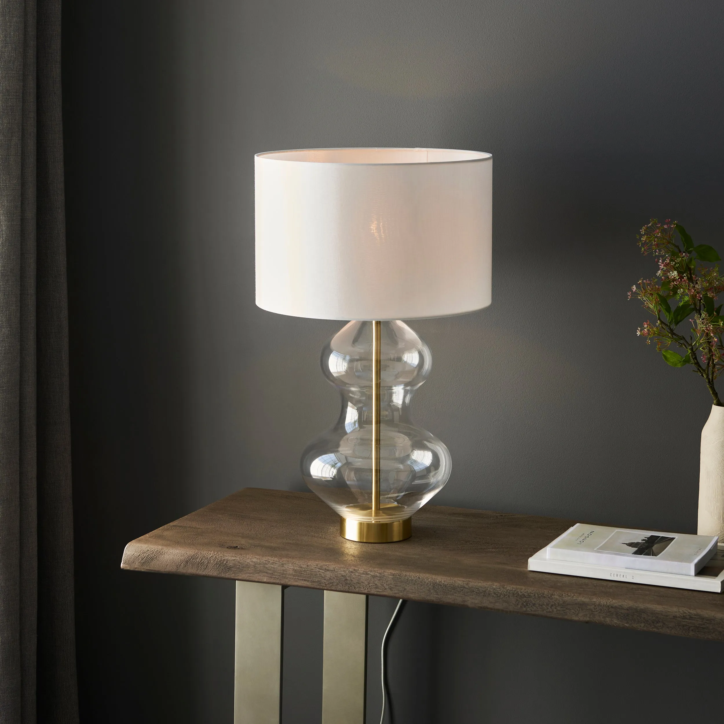 Amos Waist Table Lamp Clear Glass with Shade