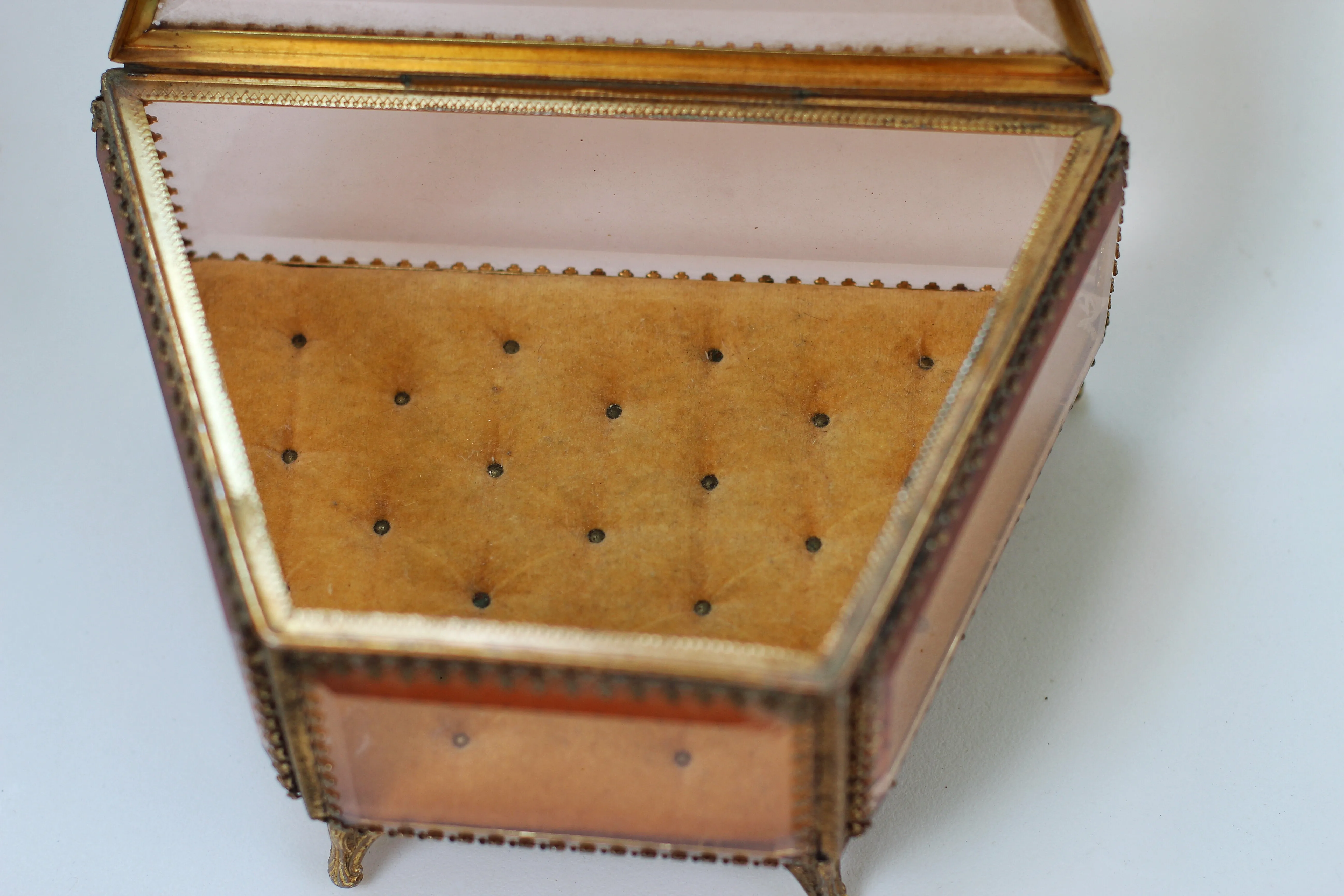 Antique Amber Tinted French Victorian Jewelry Box