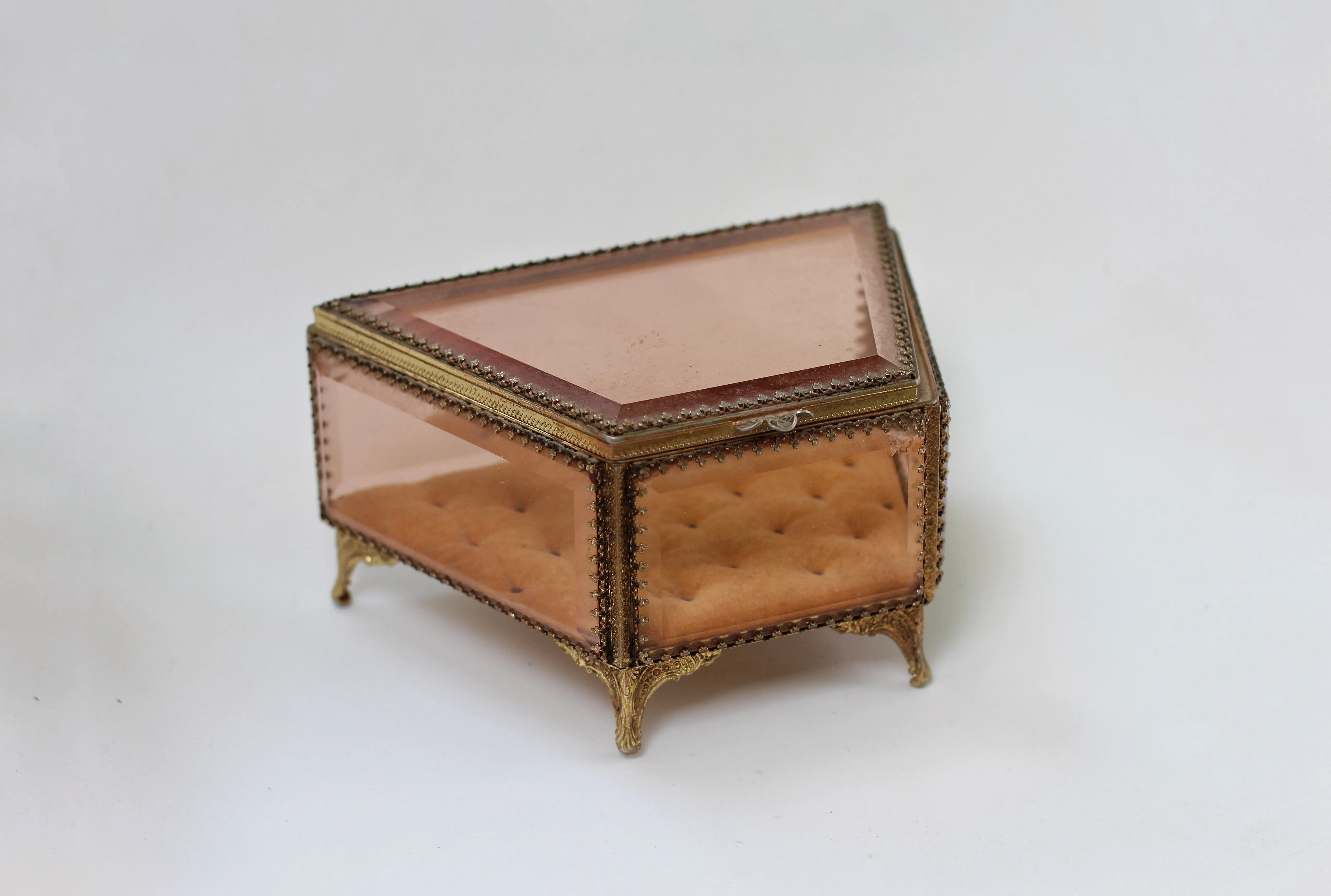 Antique Amber Tinted French Victorian Jewelry Box