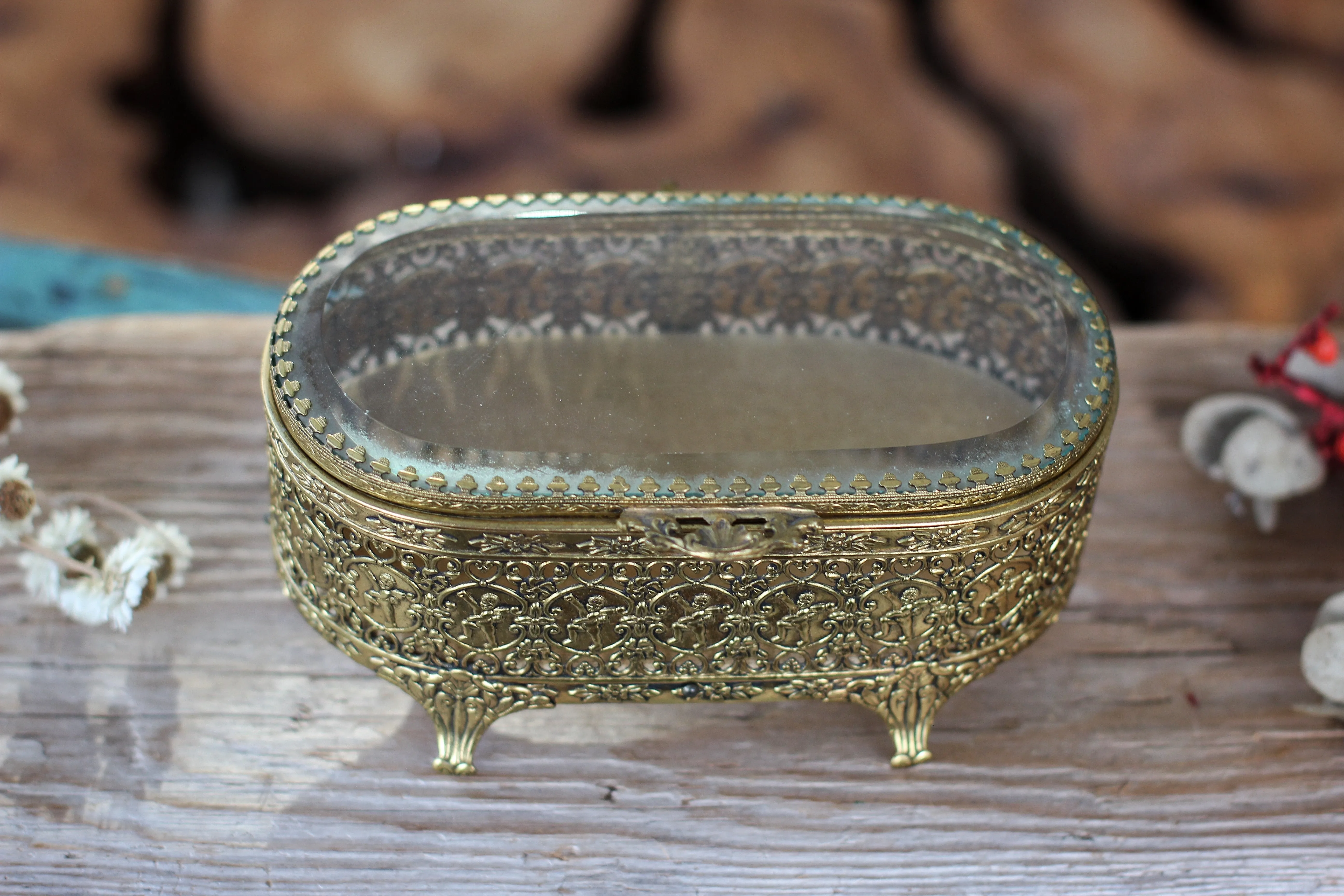 Antique Filigree Victorian Jewelry Box