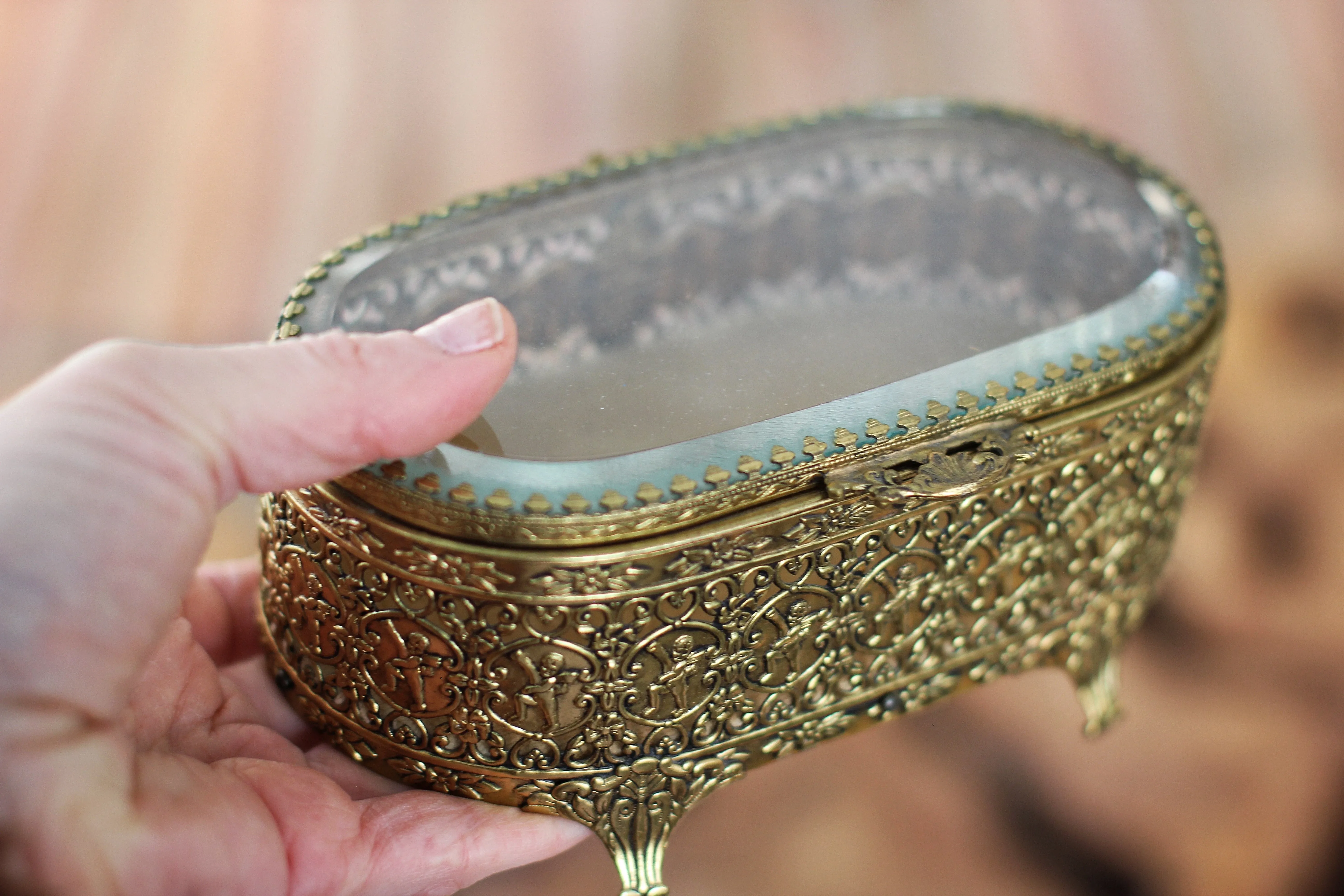 Antique Filigree Victorian Jewelry Box