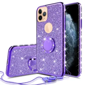 Apple iPhone 12 Pro Max Case, Glitter Cute Phone Case Girls with Kickstand,Bling Diamond Rhinestone Bumper Ring Stand Sparkly Luxury Clear Thin Soft Protective Apple iPhone 12 Pro Max Case for Girl Women - Purple