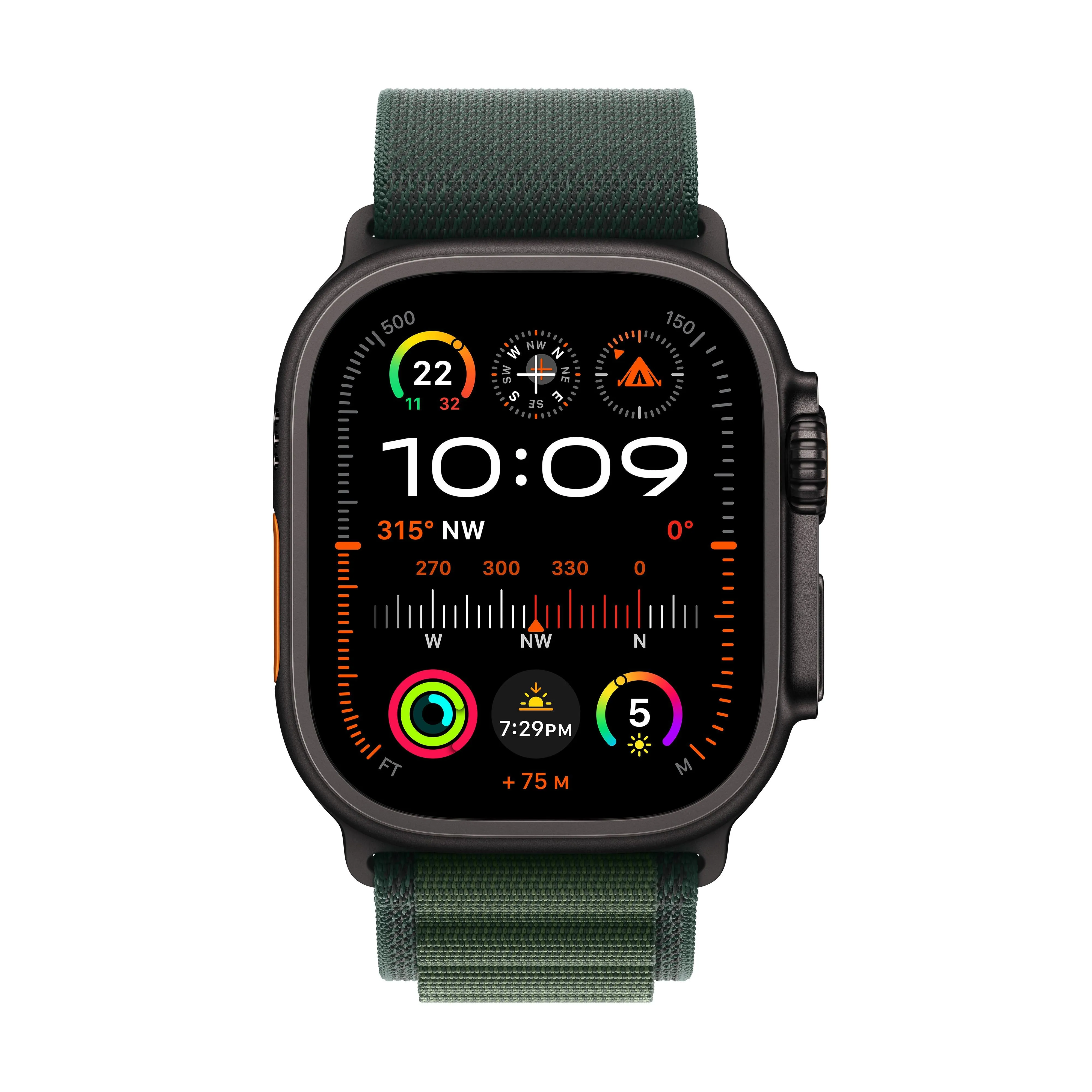 Apple Watch Ultra 2 GPS   Cellular 49mm Black Titanium Case with Dark Green Alpine Loop - L