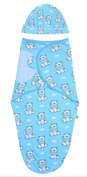 Baby Swaddle Blanket and Cap Set- Hello Bear