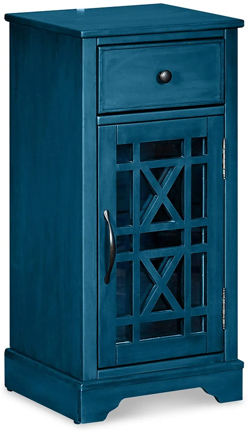 Benzara 1 Door Storage Wooden Accent Cabinet with X Shaped Design, Blue