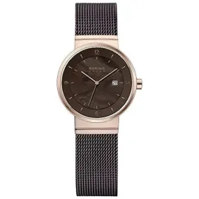 Bering Women's Solar Rose Gold Tone & Milanese Brown Mesh Watch 14426-265