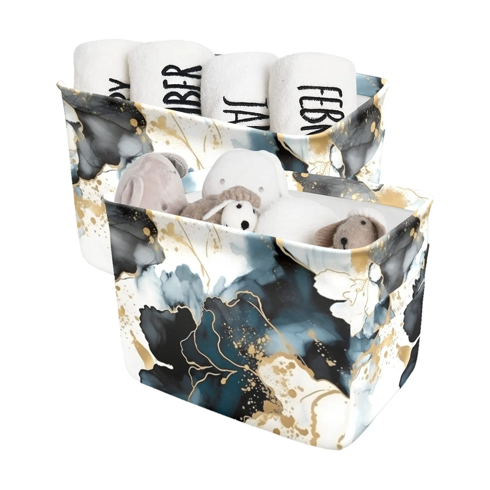 Black Ink Floral Fabric Storage Basket