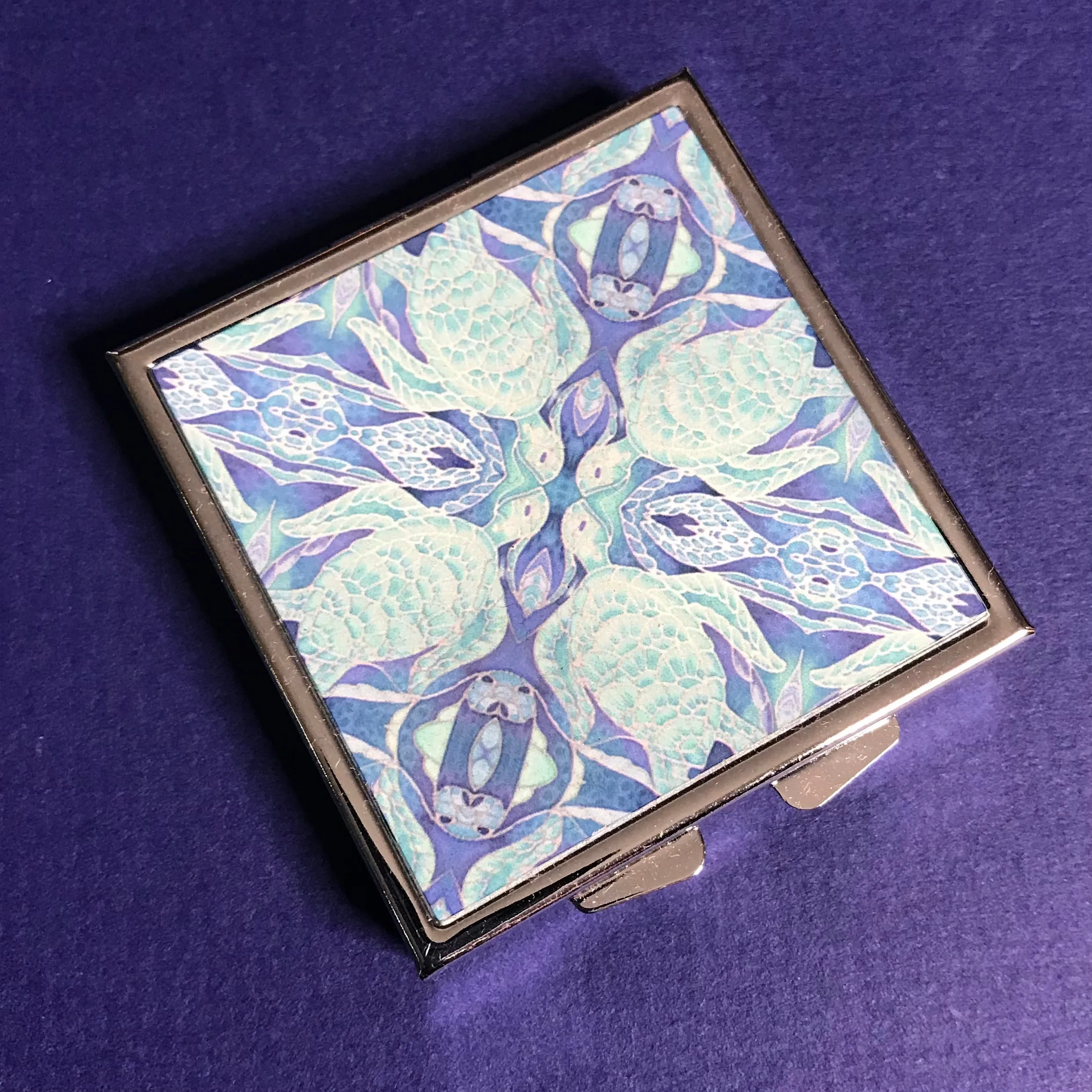 Blue Aqua Turtle Dance Large Pill Box - Stud Earing Jewellery Box