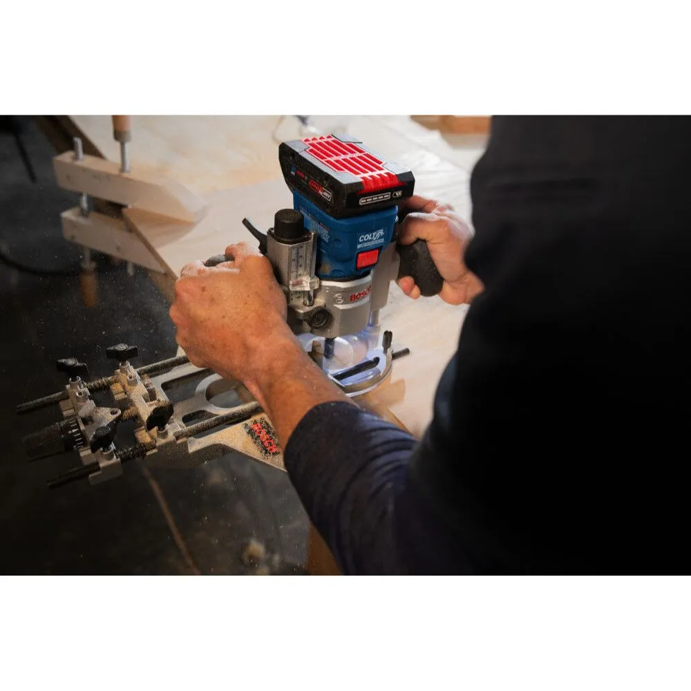 Bosch GKF18V-25PL14 18V Brushless Colt Palm Router Kit with (1) CORE18V 4 Ah Advanced Power Battery and Plunge Base