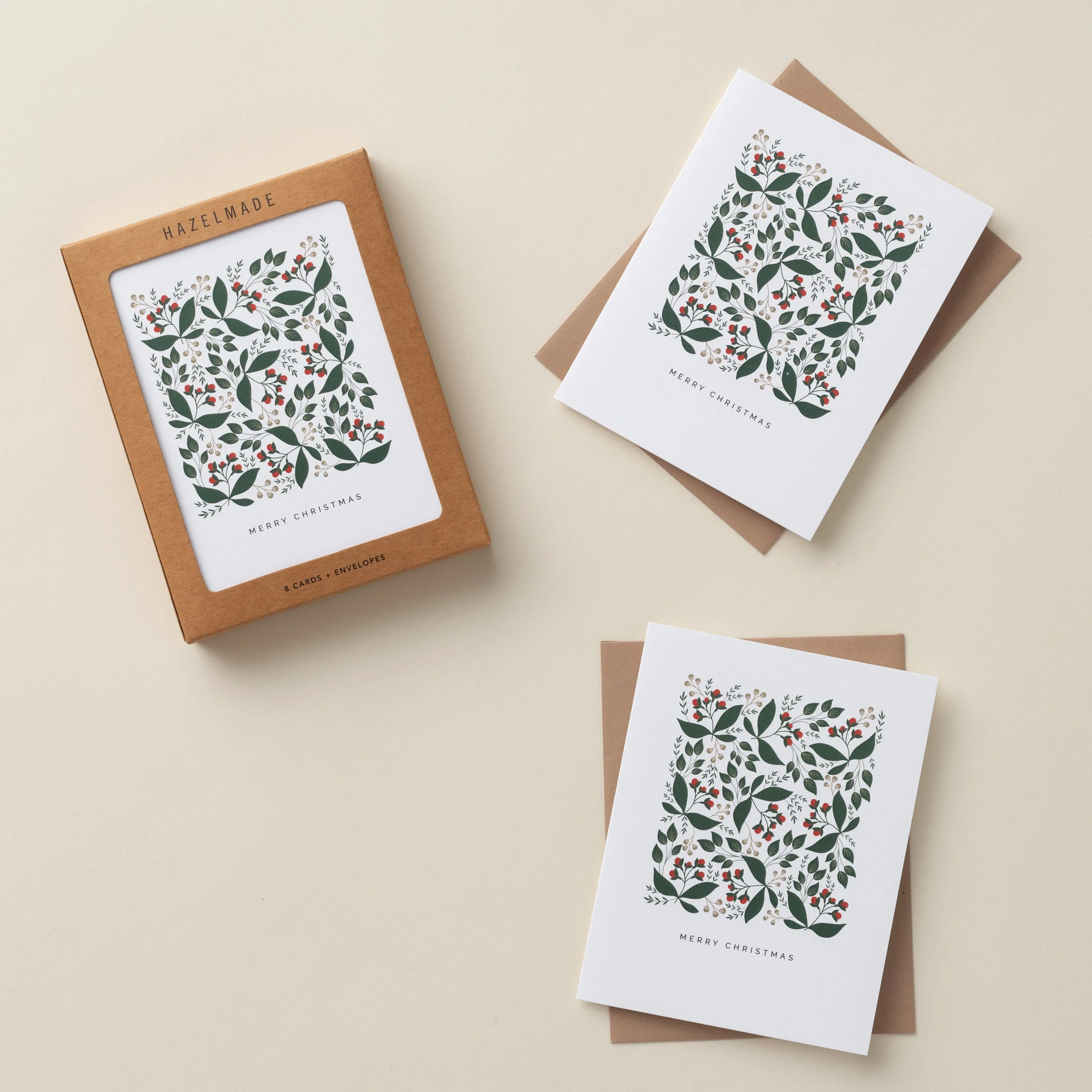 BOX SET OF 8 - Winterberry "Merry Christmas" Greeting Cards