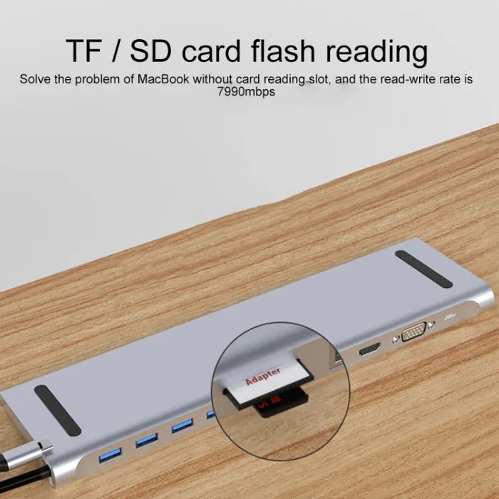 BYL-2003 11 in 1 USB-C/Type-C to 4 x USB SD/TF RJ45 3.5mm HDMI VGA PD Multifunction Hub