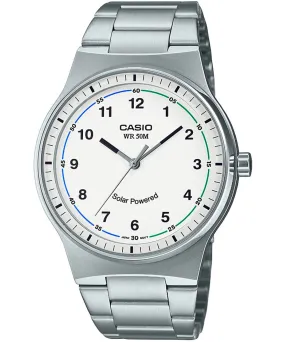 Casio Men's Watch, Solar powered Analog , White Dial Silver Stainless Steel Strap, MTP-RS105D-7BVDF