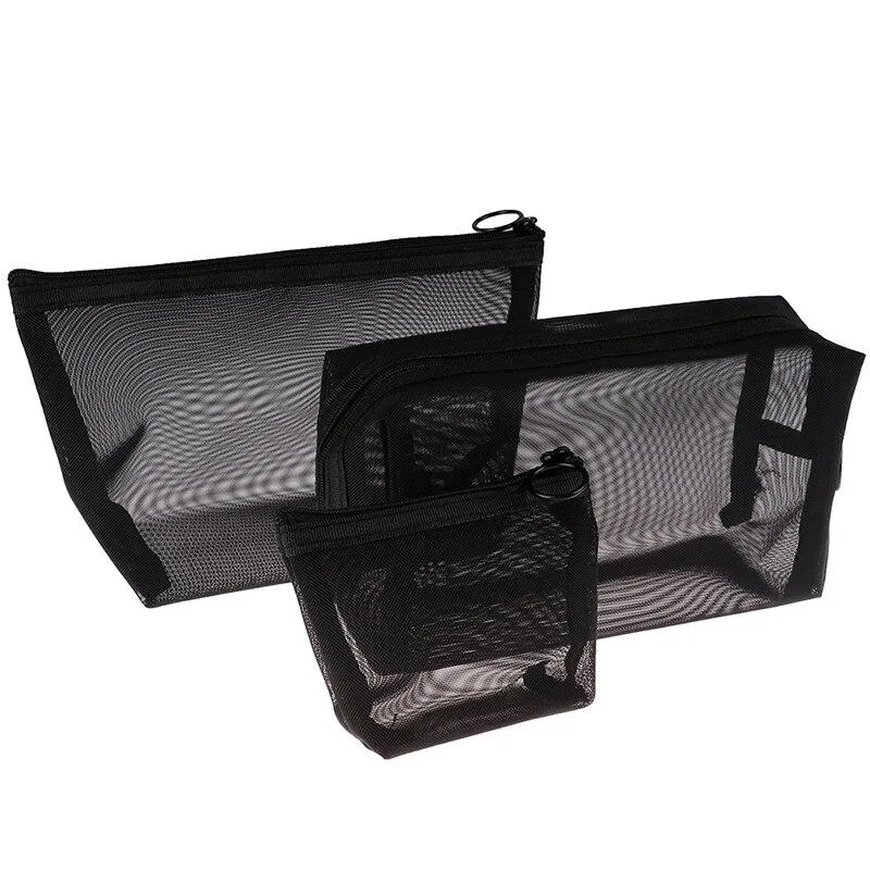 Casual Transparent 3 Pcs/set Zipper Toiletry Mesh Bags For Travel