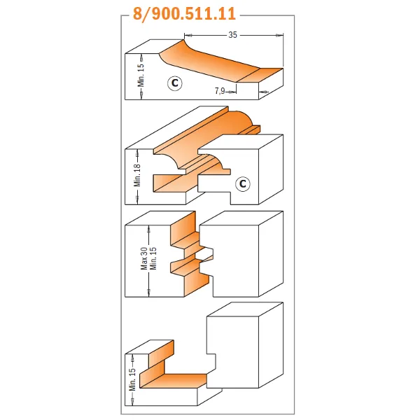 CMT 3 Piece Small Arch Door Carbide Tipped Router Bit Set