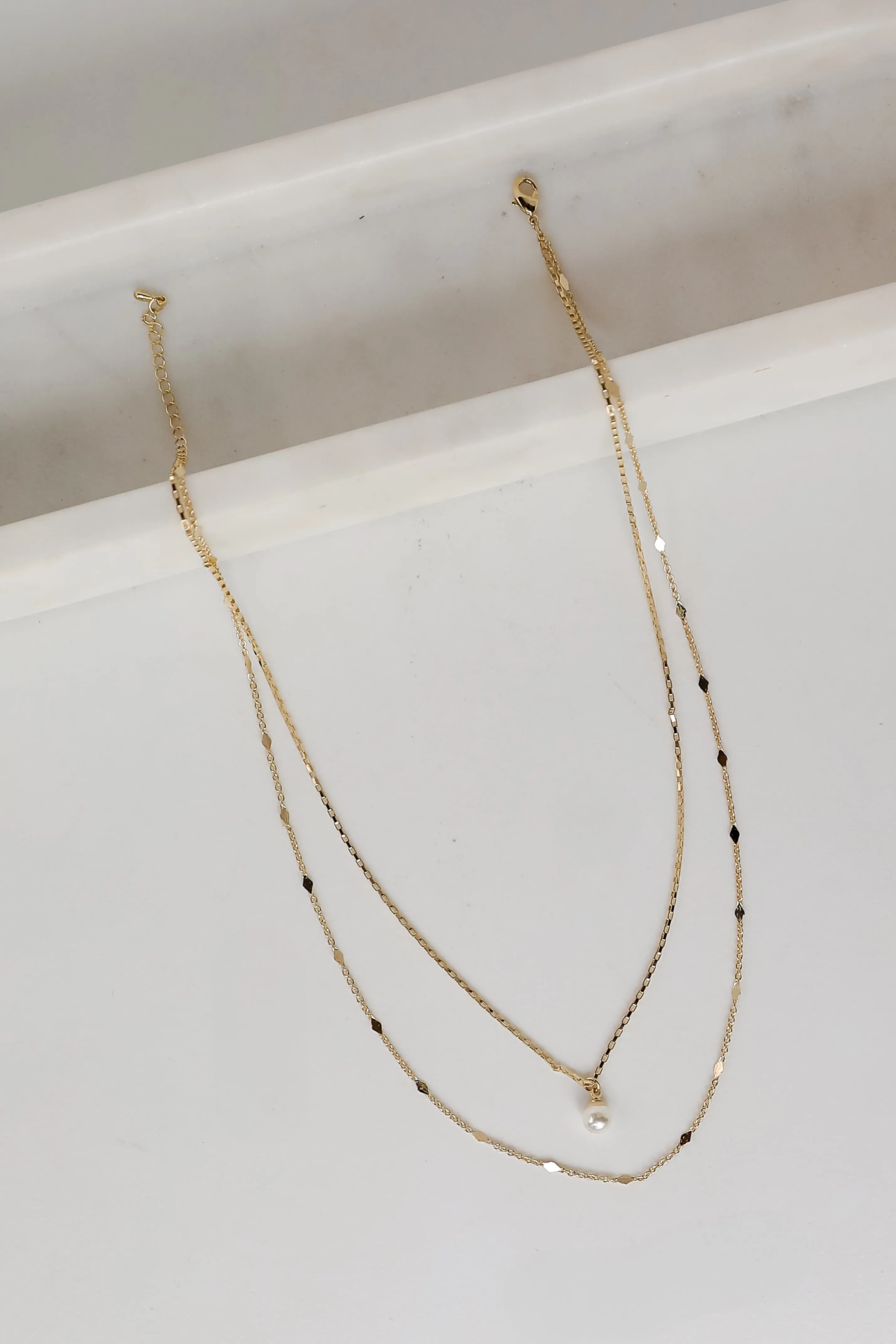 Courtney Gold Pearl Charm Layered Necklace