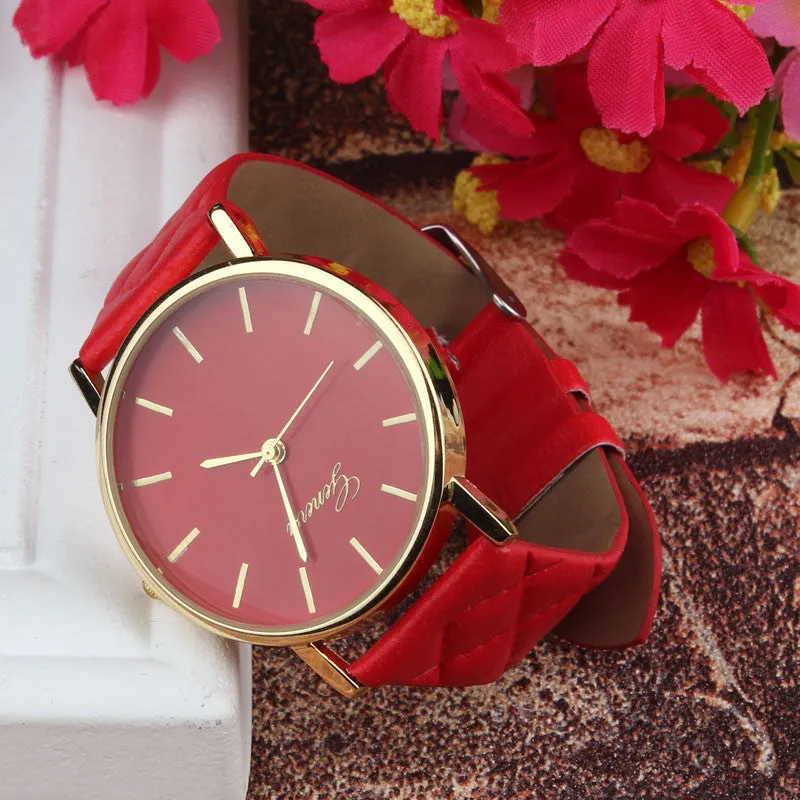 Creative Fashion Style Unisex Casual Geneva Watch Checkers Faux Leather Quartz Analog Wrist Watch