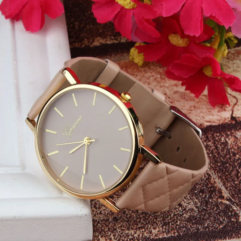 Creative Fashion Style Unisex Casual Geneva Watch Checkers Faux Leather Quartz Analog Wrist Watch