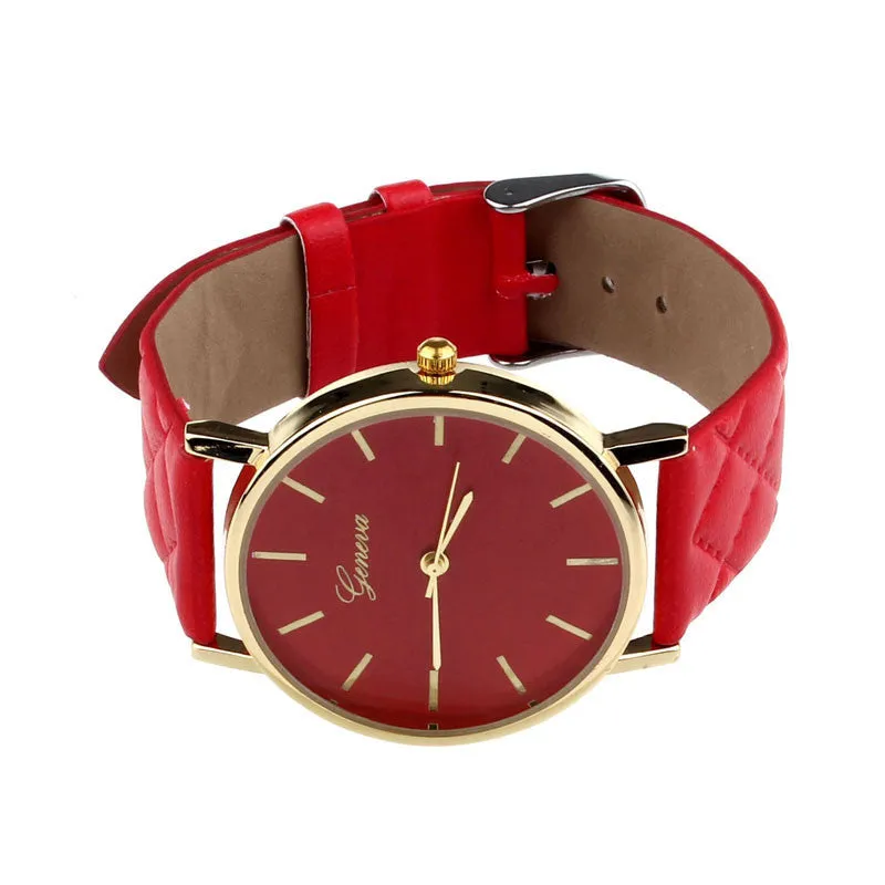 Creative Fashion Style Unisex Casual Geneva Watch Checkers Faux Leather Quartz Analog Wrist Watch