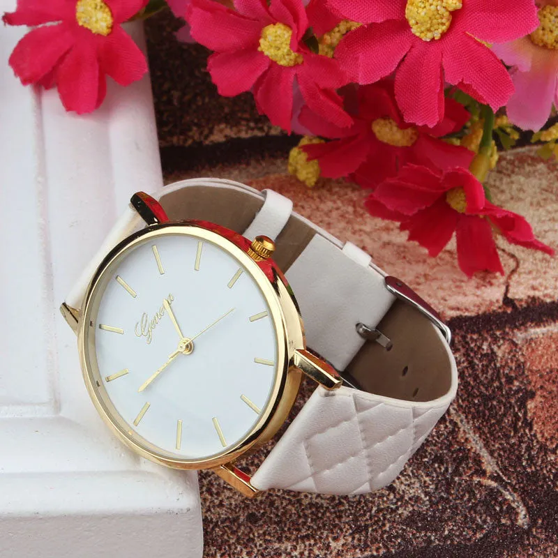 Creative Fashion Style Unisex Casual Geneva Watch Checkers Faux Leather Quartz Analog Wrist Watch